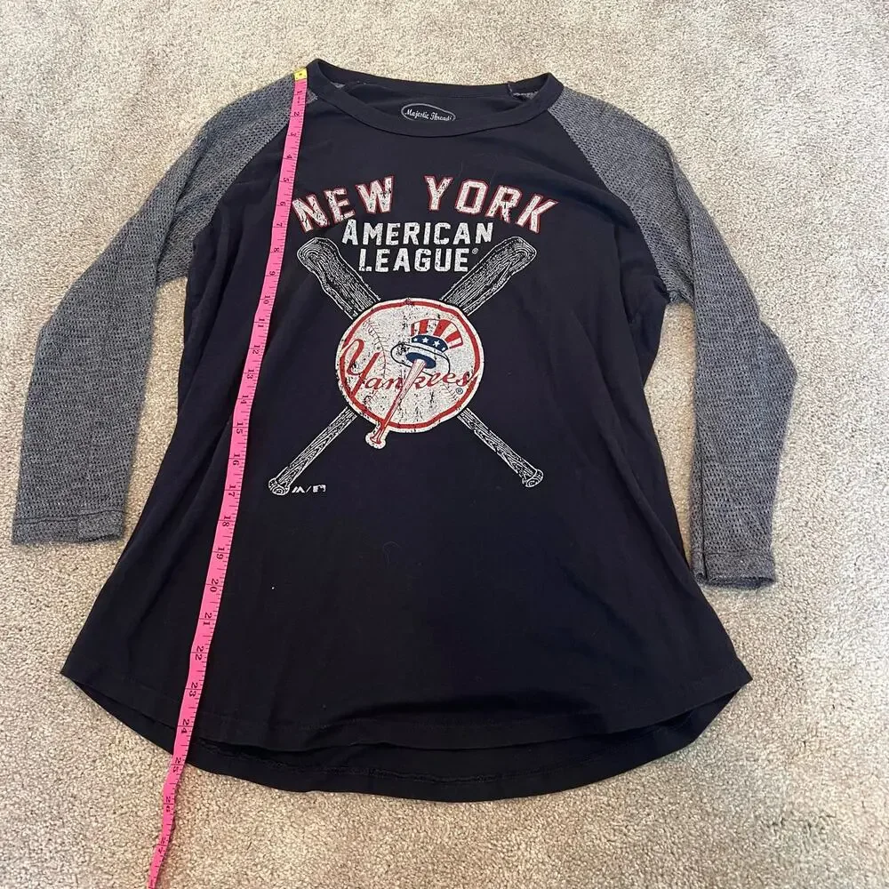 Majestic Threads Women's NY Yankees Two Tone Longsleeve Grey Black Sz L - Picture 8 of 9